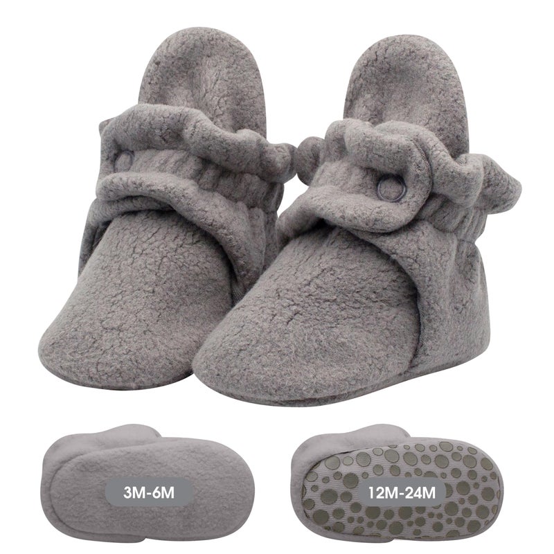 Zutano Cozie Fleece Baby Booties, Unisex Baby Shoes for Infants and Toddlers, Grey, 6M - Image 1